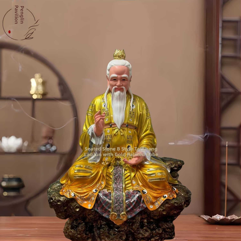 Statuete taoiste Taishang Laojun și Sanqing Patriarh, înălțime 48 cm, pictate manual