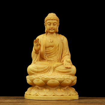 Statuie Buddha din lemn de boxwood: Sakyamuni și Buddha-ul Vindecător pentru templul de acasă