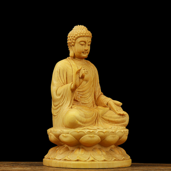 Statuie Buddha din lemn de boxwood: Sakyamuni și Buddha-ul Vindecător pentru templul de acasă