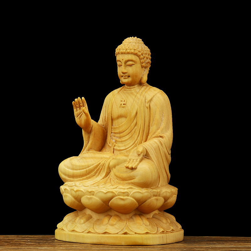 Statuie Buddha din lemn de boxwood: Sakyamuni și Buddha-ul Vindecător pentru templul de acasă