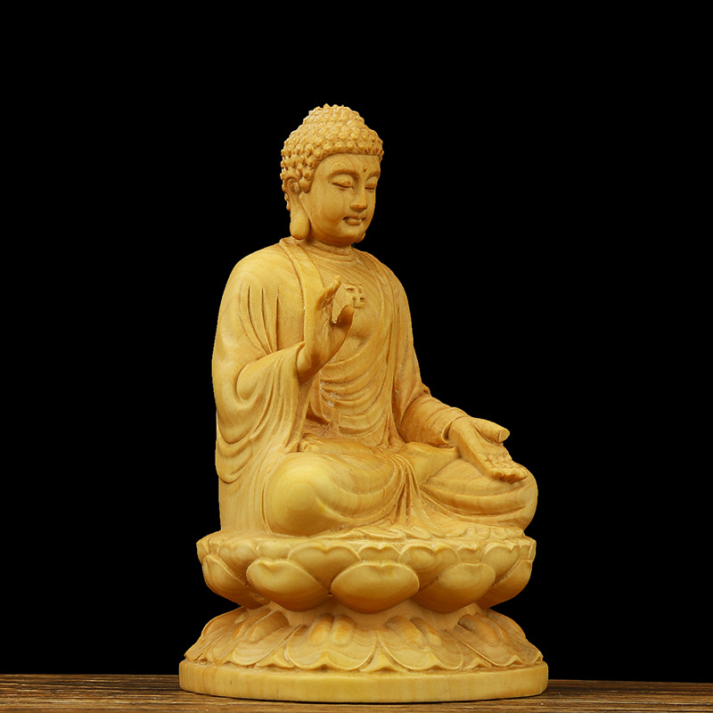 Statuie Buddha din lemn de boxwood: Sakyamuni și Buddha-ul Vindecător pentru templul de acasă