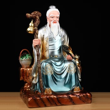 Statuie Bodhisattva a Regelui Medicilor, Sun Simiao și Hua Tuo, figurină din rășină pentru altarul de acasă