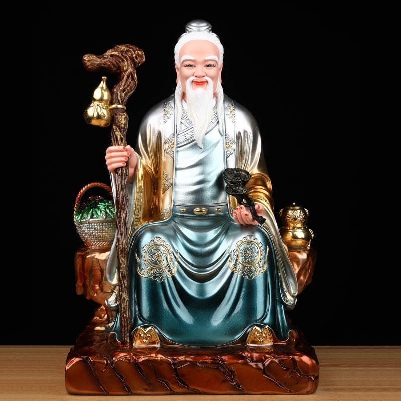 Statuie Bodhisattva a Regelui Medicilor, Sun Simiao și Hua Tuo, figurină din rășină pentru altarul de acasă