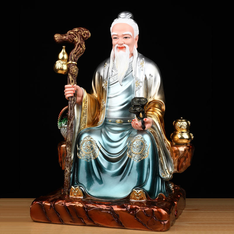 Statuie Bodhisattva a Regelui Medicilor, Sun Simiao și Hua Tuo, figurină din rășină pentru altarul de acasă