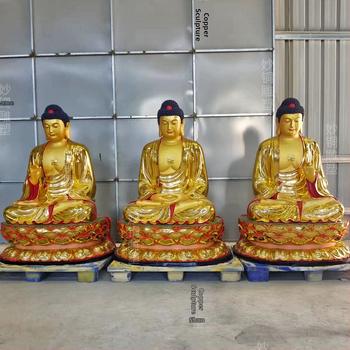 Statuie din cupru Amitabha Buda pentru templu, Buda Medic pe lotus cu Maitreya, deitate aurită la comandă