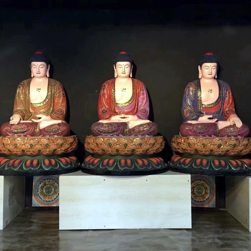 Statuie din cupru Amitabha Buda pentru templu, Buda Medic pe lotus cu Maitreya, deitate aurită la comandă
