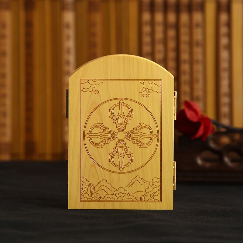 Statuetă Buddha sculptată din boxwood – Bodhisattva Kṣitigarbha, în trei părți, ornament din lemn pentru cadou