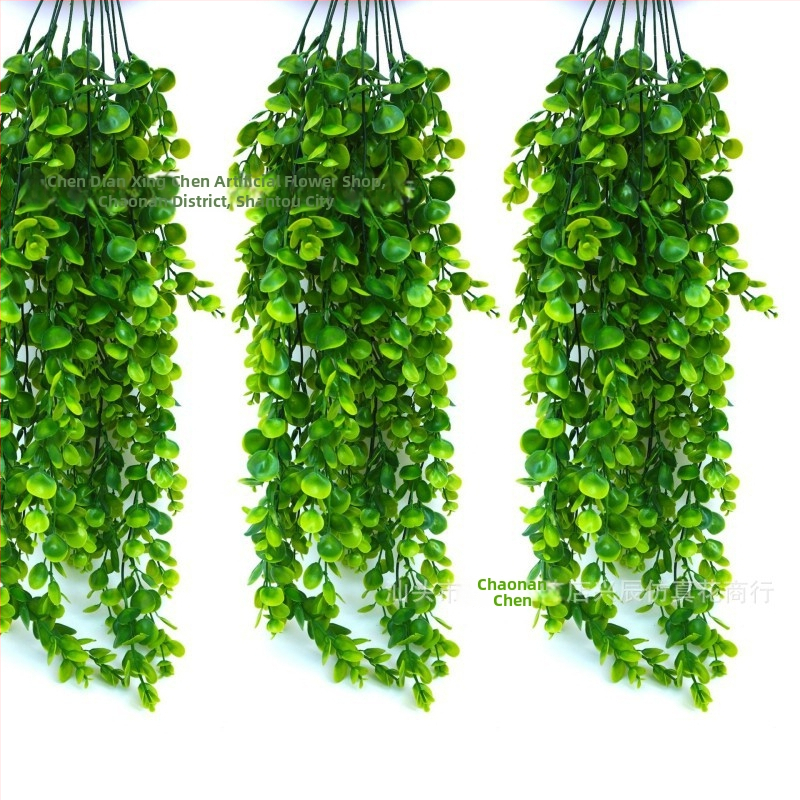 Plantă artificială de perete pentru agățat, cu frunze de eucalipt, liană cu frunze de bani și ferigă, în stil ratan