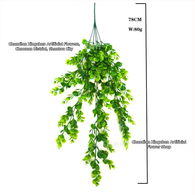 Plantă artificială de perete pentru agățat, cu frunze de eucalipt, liană cu frunze de bani și ferigă, în stil ratan
