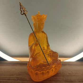 Bodhisattva Ksitigarbha, șezând pe un tron de lotus, statuetă din rășină pentru altarul de acasă