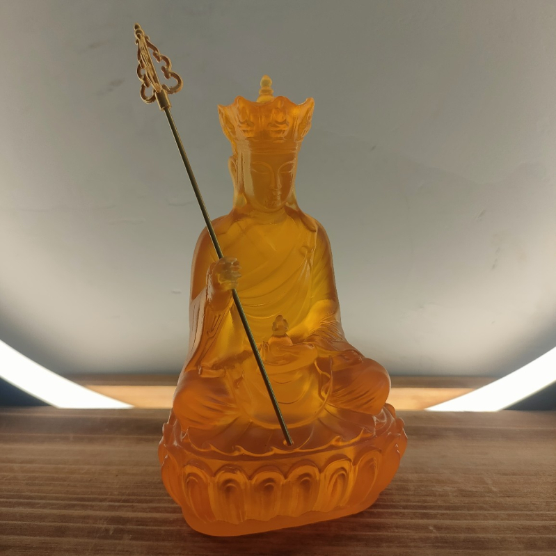 Bodhisattva Ksitigarbha, șezând pe un tron de lotus, statuetă din rășină pentru altarul de acasă