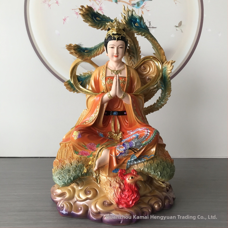 Statuie din rășină vopsită, zeița celor nouă ceruri călcând pe fenix, decor taoist pentru sufragerie, ornament de birou pentru atragerea bogăției