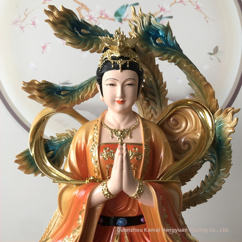 Statuie din rășină vopsită, zeița celor nouă ceruri călcând pe fenix, decor taoist pentru sufragerie, ornament de birou pentru atragerea bogăției