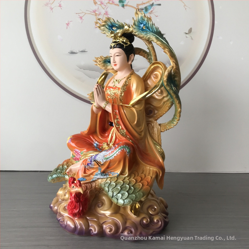 Statuie din rășină vopsită, zeița celor nouă ceruri călcând pe fenix, decor taoist pentru sufragerie, ornament de birou pentru atragerea bogăției