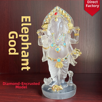 Statuetă din rășină a lui Ganesha, zeul cu cap de elefant din Asia de Sud-Est, obiect decorativ lucrat manual