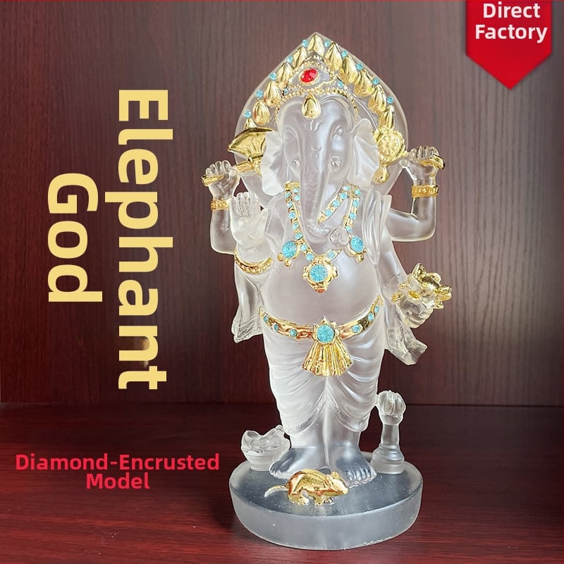 Statuetă din rășină a lui Ganesha, zeul cu cap de elefant din Asia de Sud-Est, obiect decorativ lucrat manual