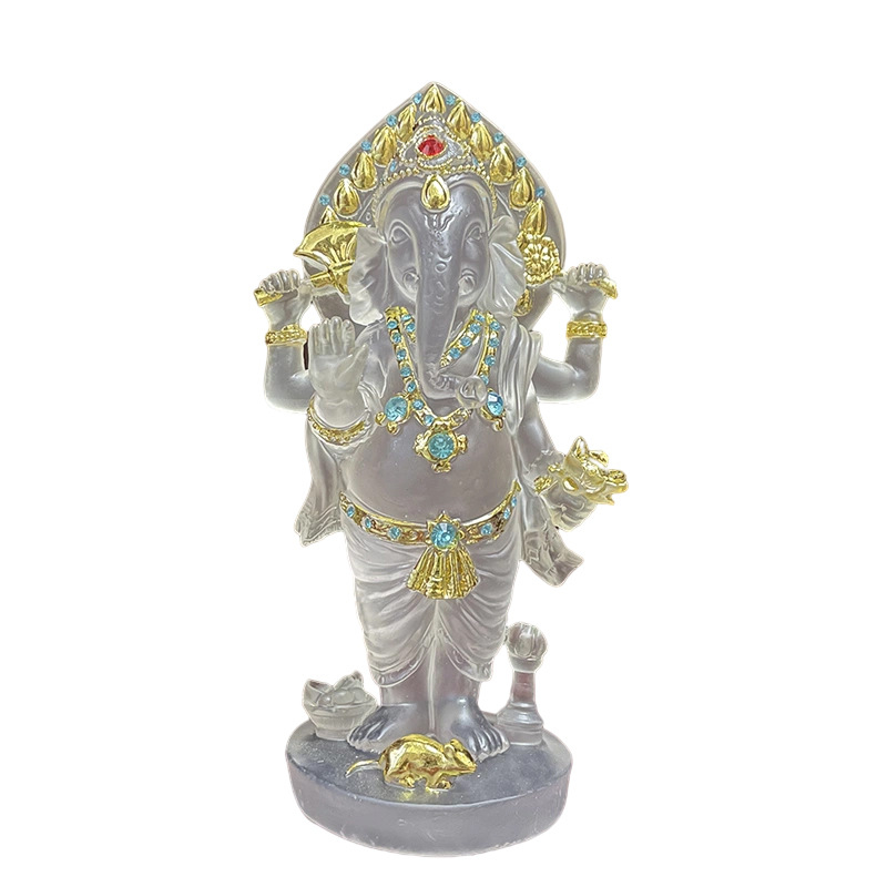 Statuetă din rășină a lui Ganesha, zeul cu cap de elefant din Asia de Sud-Est, obiect decorativ lucrat manual