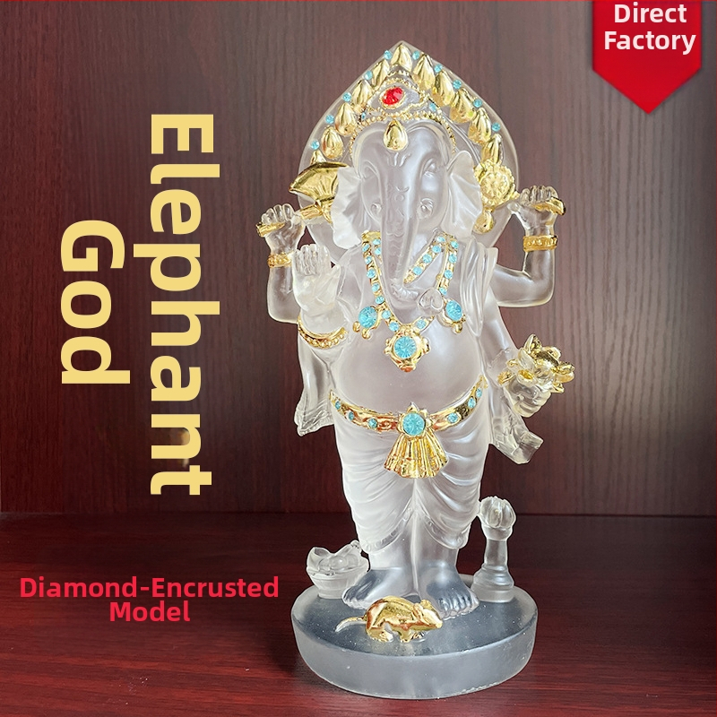 Statuetă din rășină a lui Ganesha, zeul cu cap de elefant din Asia de Sud-Est, obiect decorativ lucrat manual