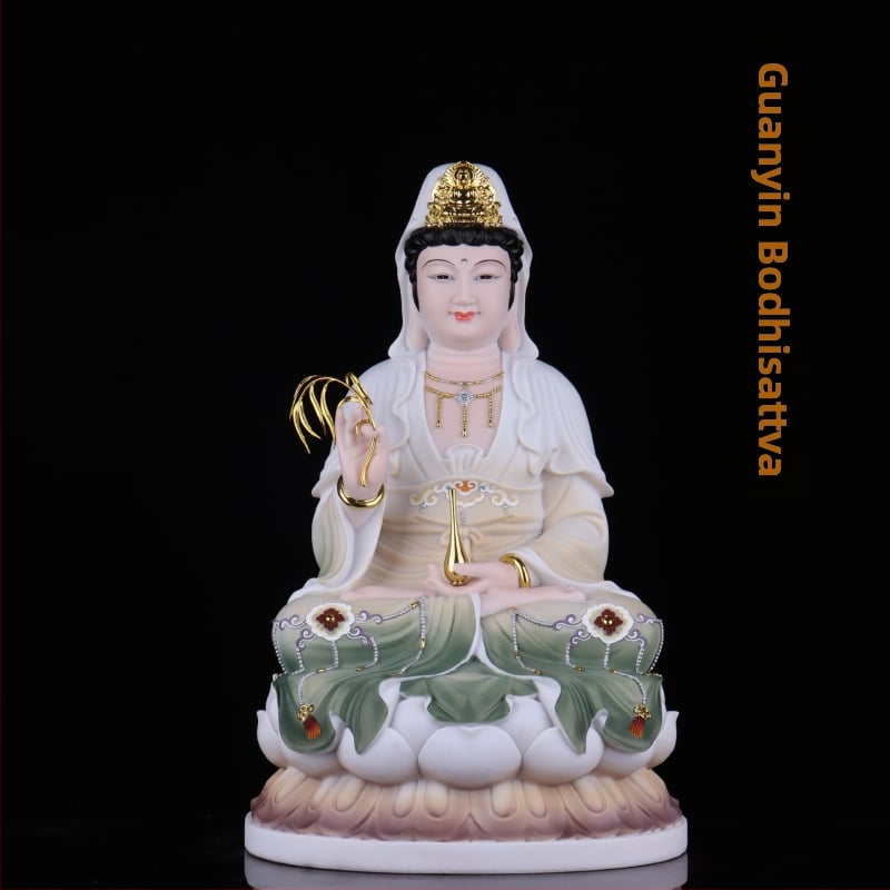 Statuia Guanyin Bodhisattva, porțelan alb gol, muntele Putuo din Nanhai, Guanyin cu copil pentru binecuvântare și pace