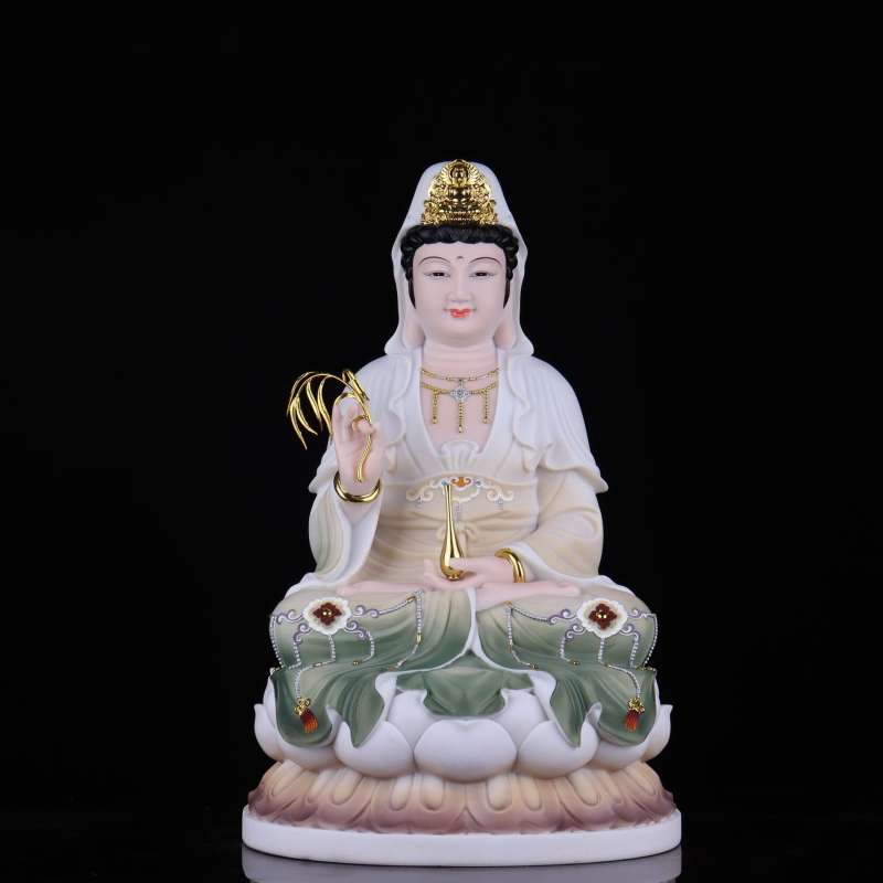 Statuia Guanyin Bodhisattva, porțelan alb gol, muntele Putuo din Nanhai, Guanyin cu copil pentru binecuvântare și pace