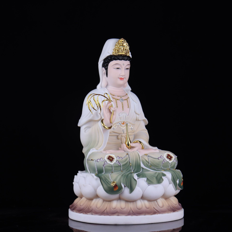 Statuia Guanyin Bodhisattva, porțelan alb gol, muntele Putuo din Nanhai, Guanyin cu copil pentru binecuvântare și pace