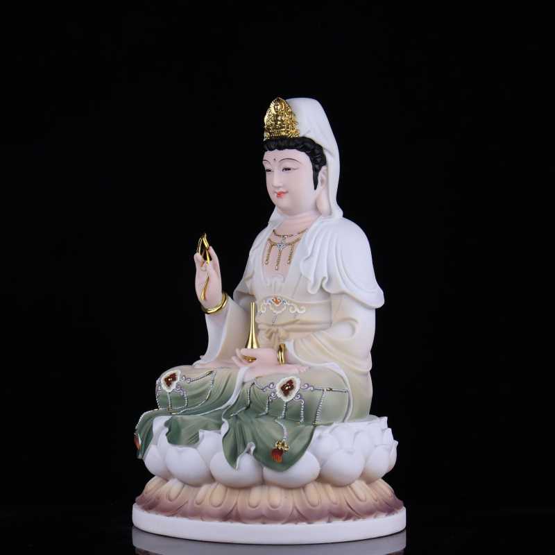 Statuia Guanyin Bodhisattva, porțelan alb gol, muntele Putuo din Nanhai, Guanyin cu copil pentru binecuvântare și pace