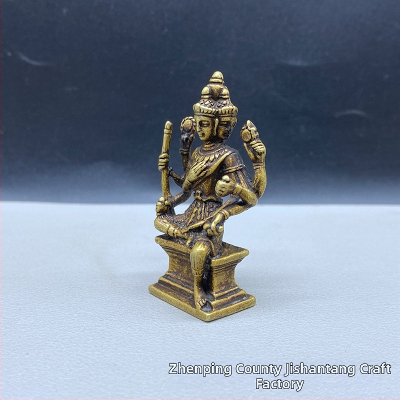Statuie Buddha tibetan din alamă, cu patru fețe, decor pentru casă