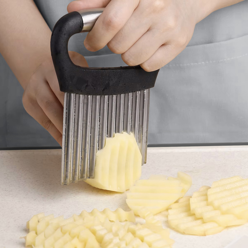 Tăietor de cartofi din oțel inoxidabil cu lamă ondulată – pentru cartofi pai și legume, utilizare casnică, multifuncțional