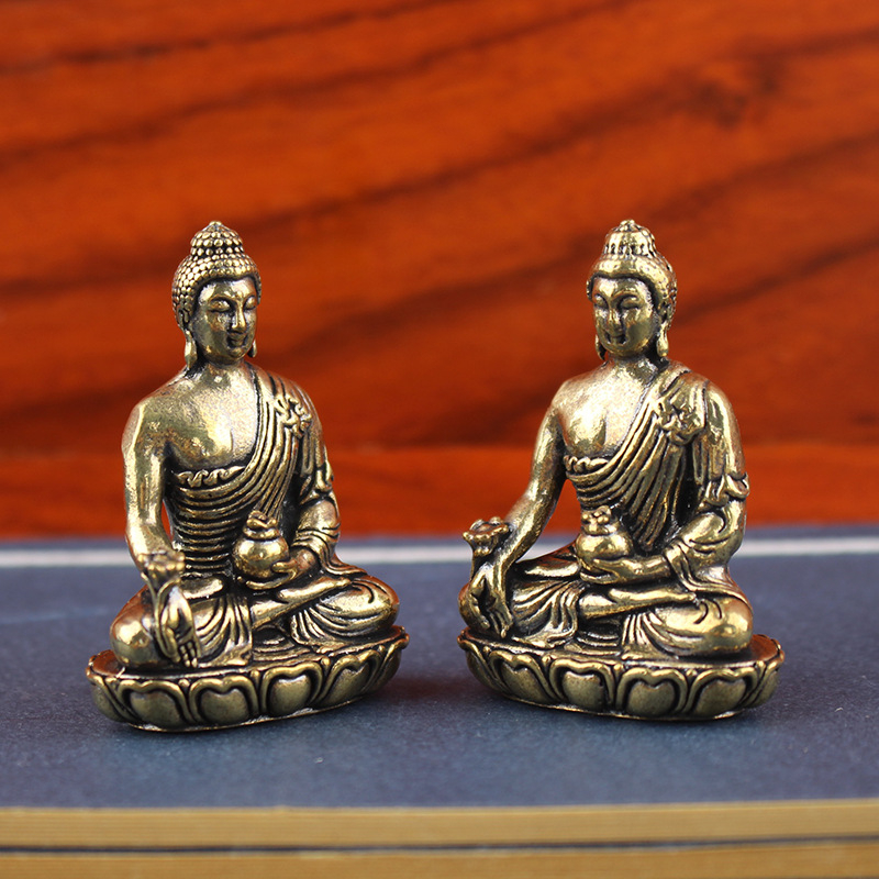 Buda Medic din alamă și Bodhisattva Guanyin – Ornament mic pentru masa de cafea din living