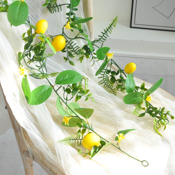 Ghirlandă artificială din răchită cu lămâi – decor de primăvară-vară, plantă verde pentru uși și pereți, decor pentru nunți și sărbători