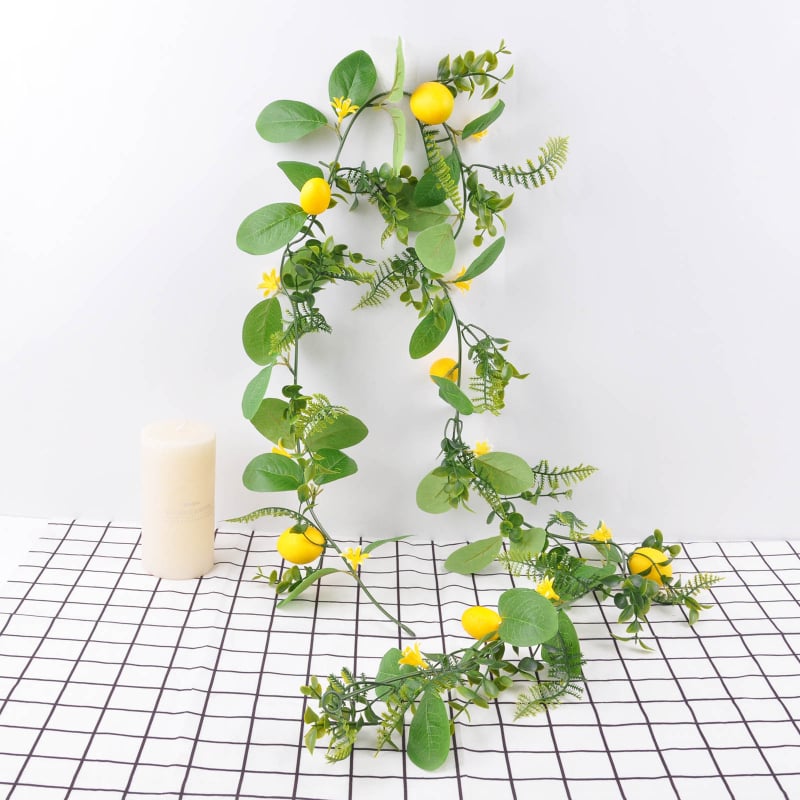 Ghirlandă artificială din răchită cu lămâi – decor de primăvară-vară, plantă verde pentru uși și pereți, decor pentru nunți și sărbători