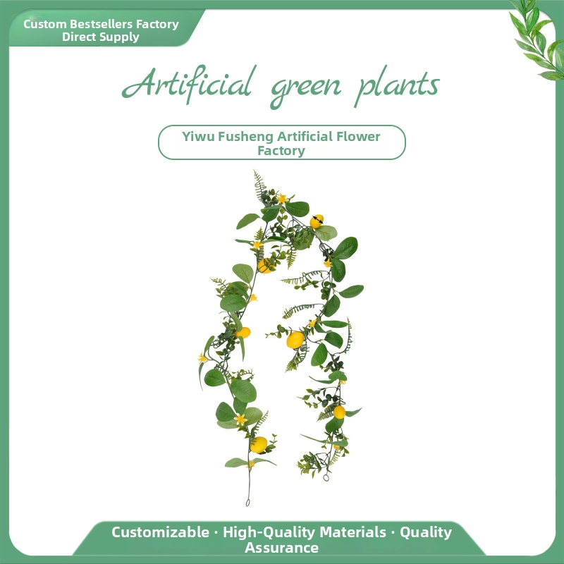 Ghirlandă artificială din răchită cu lămâi – decor de primăvară-vară, plantă verde pentru uși și pereți, decor pentru nunți și sărbători