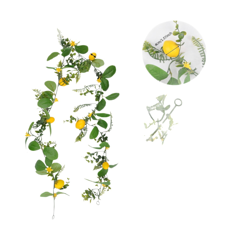 Ghirlandă artificială din răchită cu lămâi – decor de primăvară-vară, plantă verde pentru uși și pereți, decor pentru nunți și sărbători