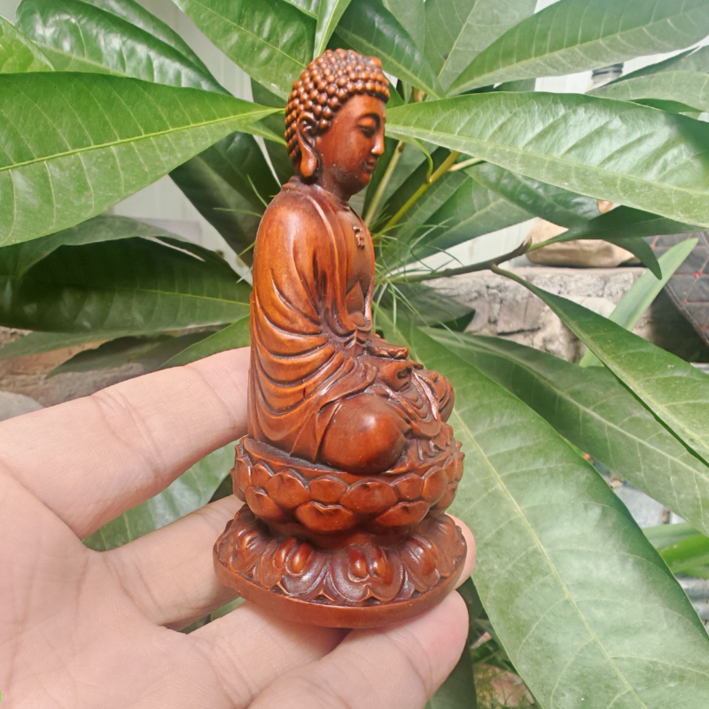 Statuie Buddha Shakyamuni din boxwood pentru decor auto și decor interior