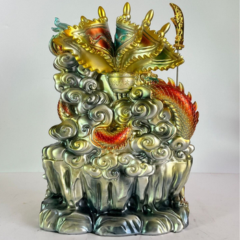 Statuie Guan Gong din rășină, șezând ca Zeu al Bogăției, Buddha Maitreya; atrage bogăție și prosperitate; statuie Guan Gong pentru birou sau sufragerie – închinare și decor
