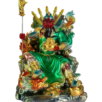 Statuie Guan Gong din rășină, șezând ca Zeu al Bogăției, Buddha Maitreya; atrage bogăție și prosperitate; statuie Guan Gong pentru birou sau sufragerie – închinare și decor