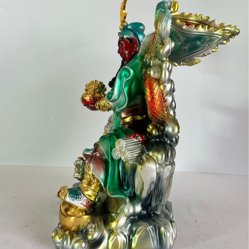 Statuie Guan Gong din rășină, șezând ca Zeu al Bogăției, Buddha Maitreya; atrage bogăție și prosperitate; statuie Guan Gong pentru birou sau sufragerie – închinare și decor