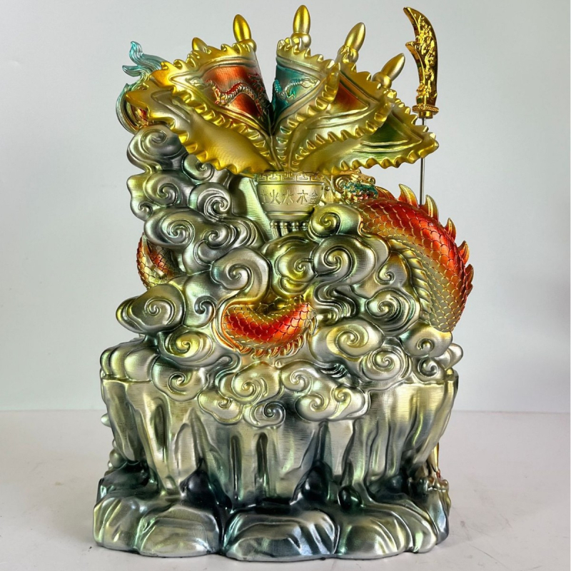 Statuie Guan Gong din rășină, șezând ca Zeu al Bogăției, Buddha Maitreya; atrage bogăție și prosperitate; statuie Guan Gong pentru birou sau sufragerie – închinare și decor