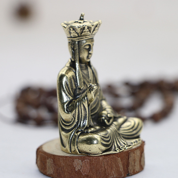 Statuetă Ksitigarbha Bodhisattva din cupru pur, mini portabilă, decor Zen