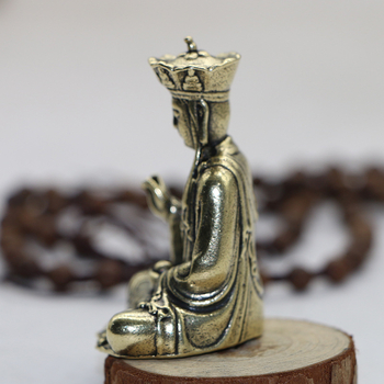 Statuetă Ksitigarbha Bodhisattva din cupru pur, mini portabilă, decor Zen