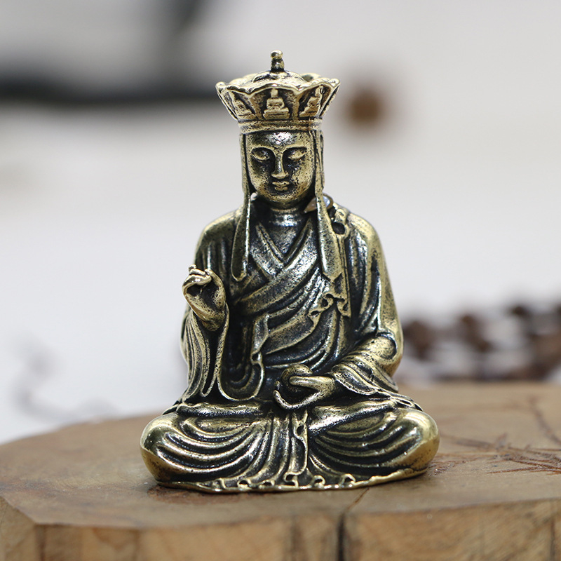 Statuetă Ksitigarbha Bodhisattva din cupru pur, mini portabilă, decor Zen