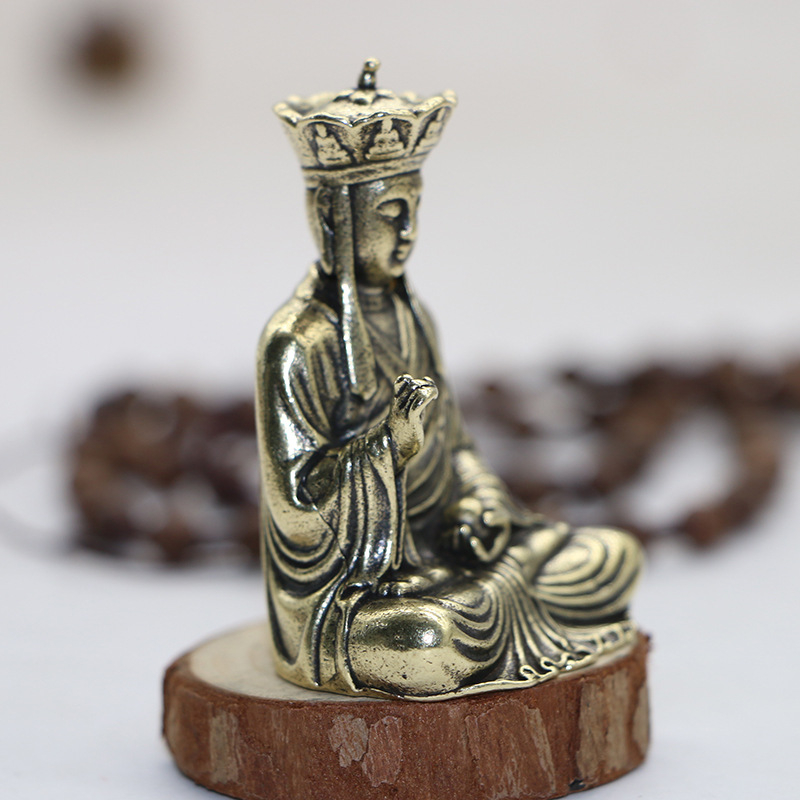 Statuetă Ksitigarbha Bodhisattva din cupru pur, mini portabilă, decor Zen