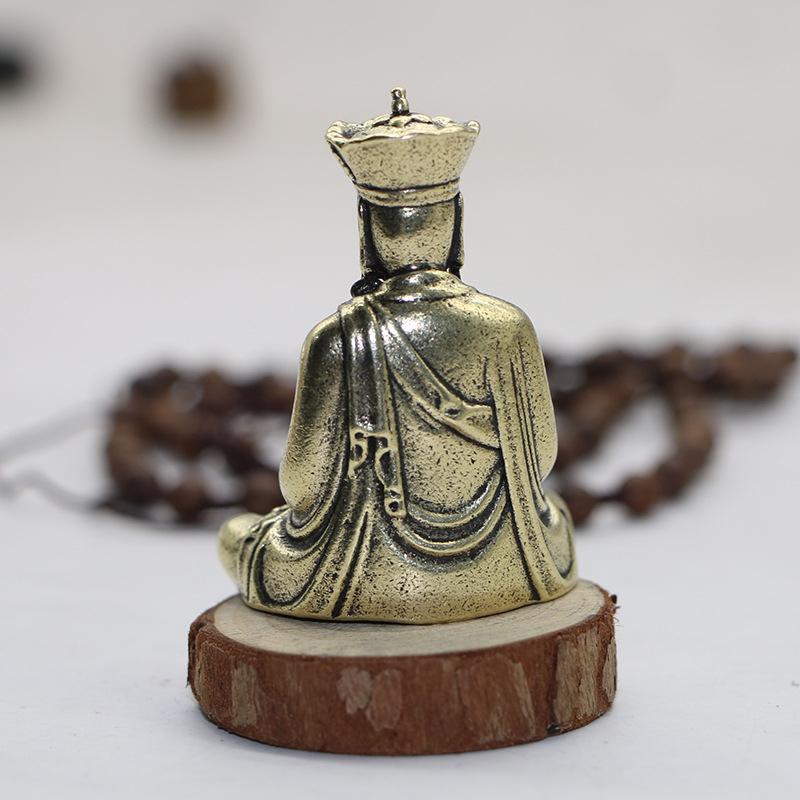 Statuetă Ksitigarbha Bodhisattva din cupru pur, mini portabilă, decor Zen