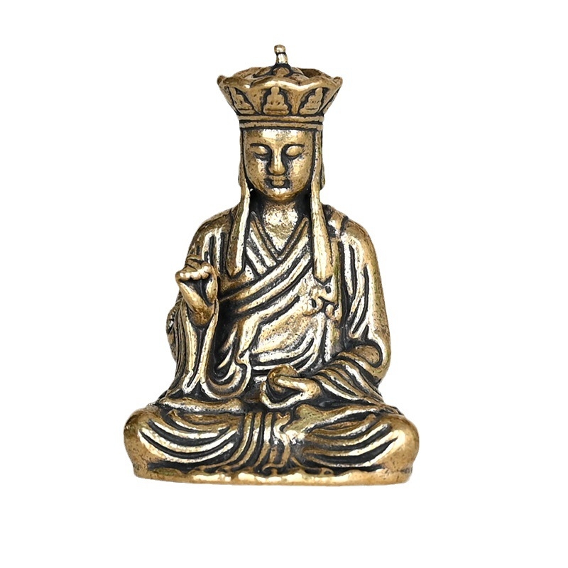 Statuetă Ksitigarbha Bodhisattva din cupru pur, mini portabilă, decor Zen