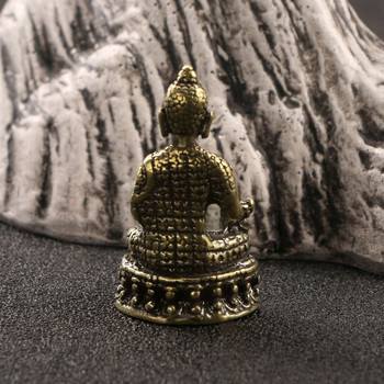 Statuie Buddha în stil antic, din cupru solid, cu gest de a ține o floare, finisaj din alamă uzată, Sakyamuni și Amitabha, obiect de colecție