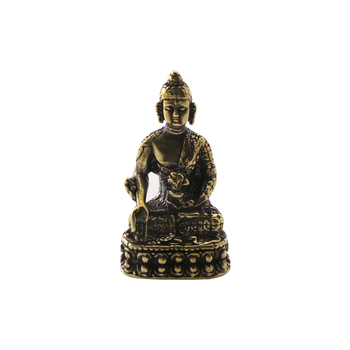 Statuie Buddha în stil antic, din cupru solid, cu gest de a ține o floare, finisaj din alamă uzată, Sakyamuni și Amitabha, obiect de colecție