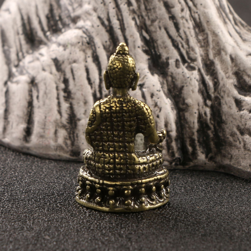 Statuie Buddha în stil antic, din cupru solid, cu gest de a ține o floare, finisaj din alamă uzată, Sakyamuni și Amitabha, obiect de colecție