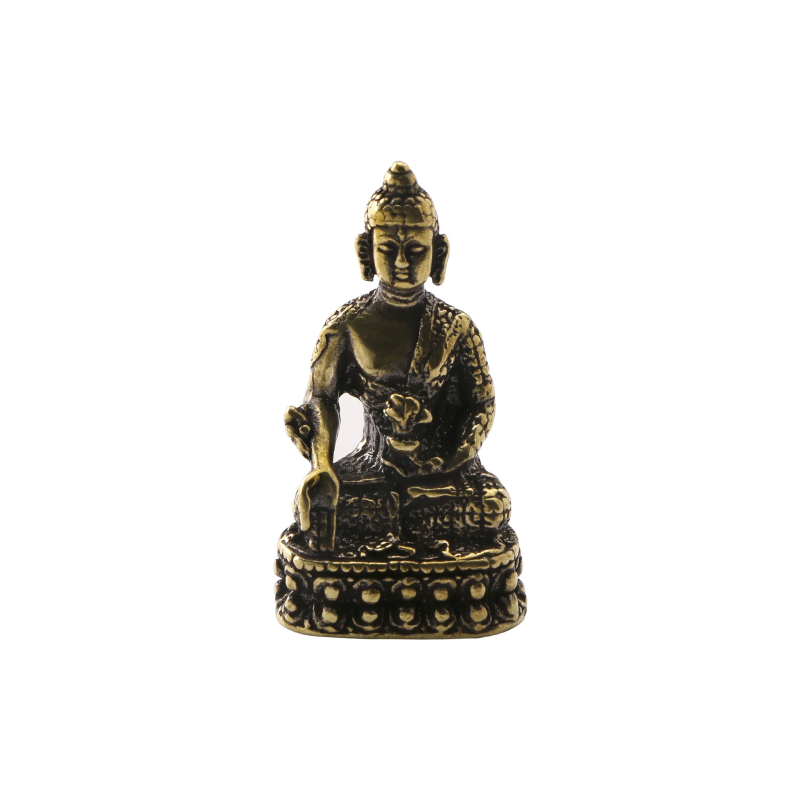 Statuie Buddha în stil antic, din cupru solid, cu gest de a ține o floare, finisaj din alamă uzată, Sakyamuni și Amitabha, obiect de colecție
