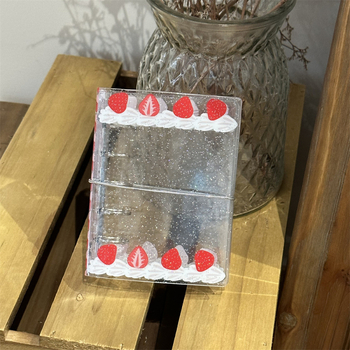 Stil Insta Cream Strawberry M5 caiet cu foi detașabile, husă PVC rigidă, album de 3 inchi pentru carduri mici, caiet transparent