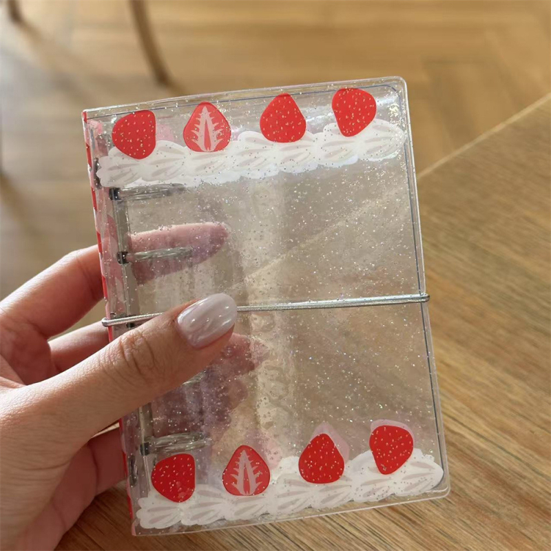 Stil Insta Cream Strawberry M5 caiet cu foi detașabile, husă PVC rigidă, album de 3 inchi pentru carduri mici, caiet transparent